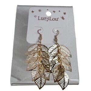 Lucy Lou Gold Tone Tiered Filigree Leaf Dangle Statement Earrings NEW Y2K Chic